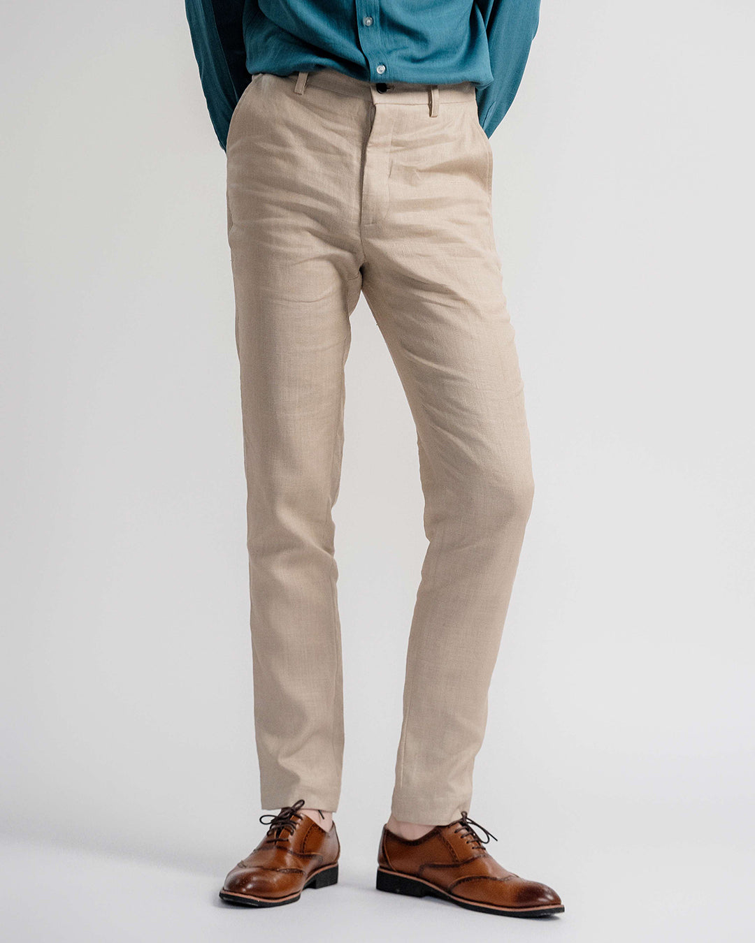 Linen Flat Front Trousers 1920s / Beige