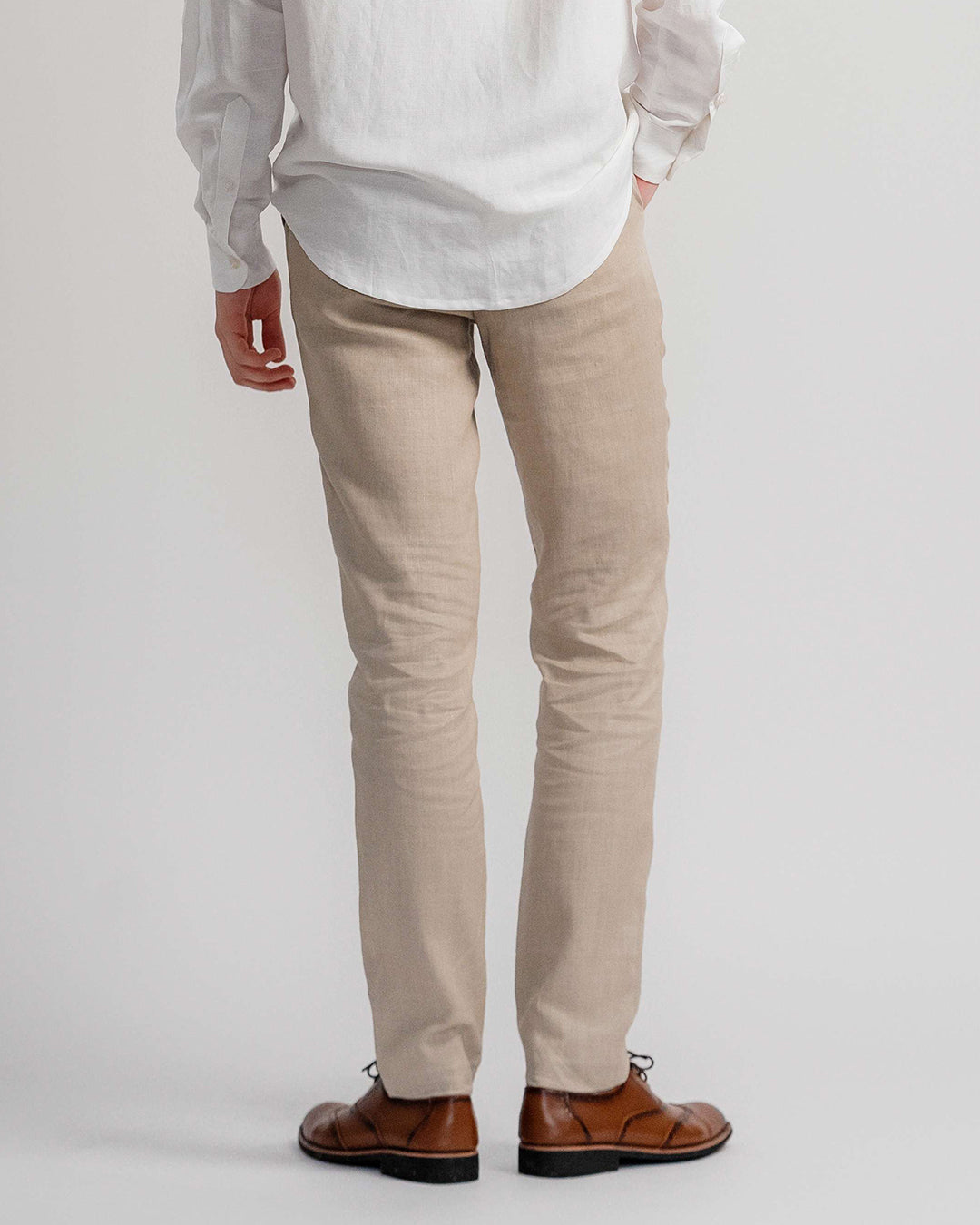 Linen Flat Front Trousers 1920s / Beige