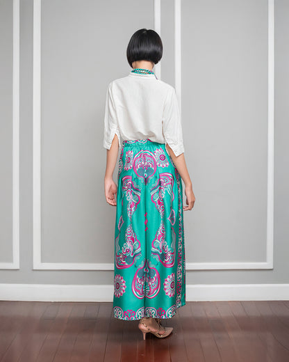 Silk Palazzo Pants 1932 / Turquoise Dragon Of Grace
