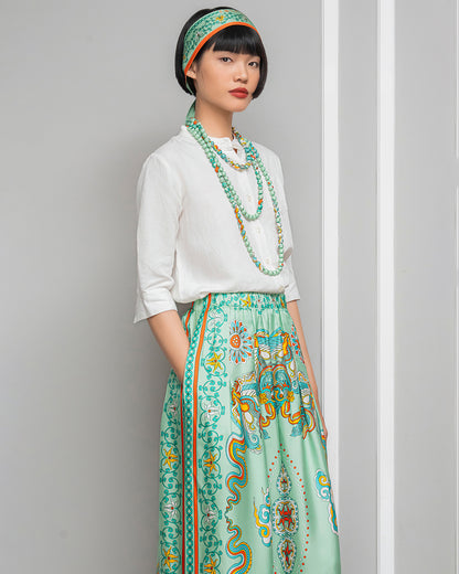 Silk Palazzo Pants 1932 / Pastel Green Phoenix Dance