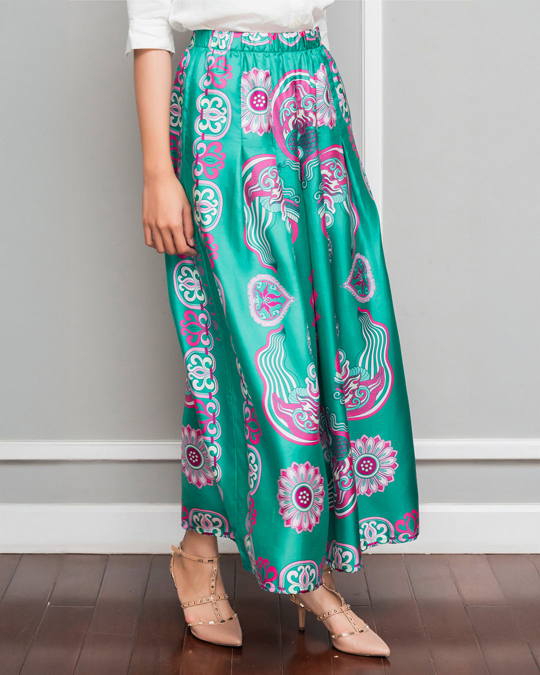 Silk Palazzo Pants 1932 / Turquoise Dragon Of Grace