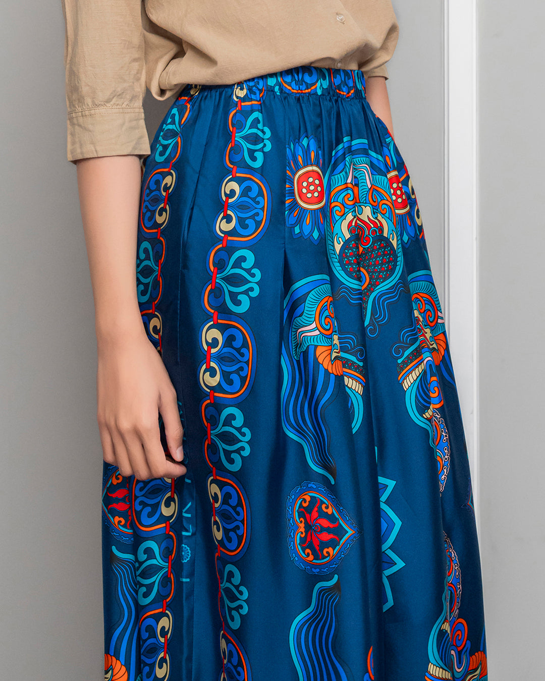 Silk Palazzo Pants 1932 / Navy Blue Dragon Of Grace