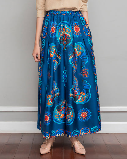Silk Palazzo Pants 1932 / Navy Blue Dragon Of Grace