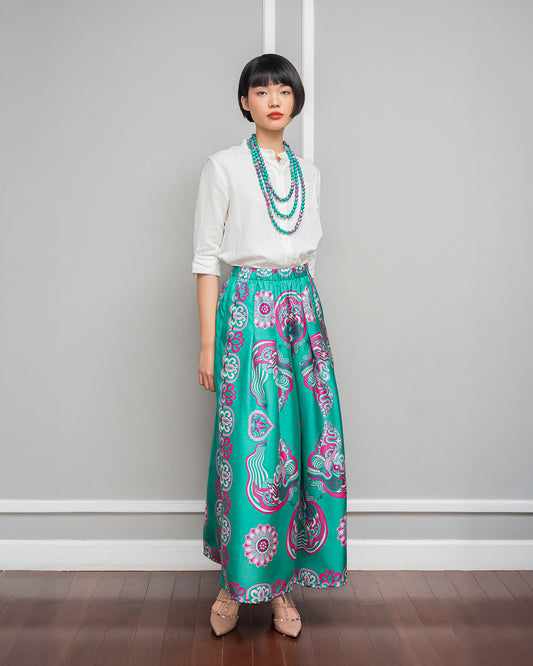 Silk Palazzo Pants 1932 / Turquoise Dragon Of Grace