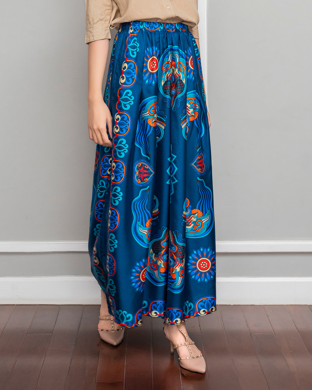 Silk Palazzo Pants 1932 / Navy Blue Dragon Of Grace
