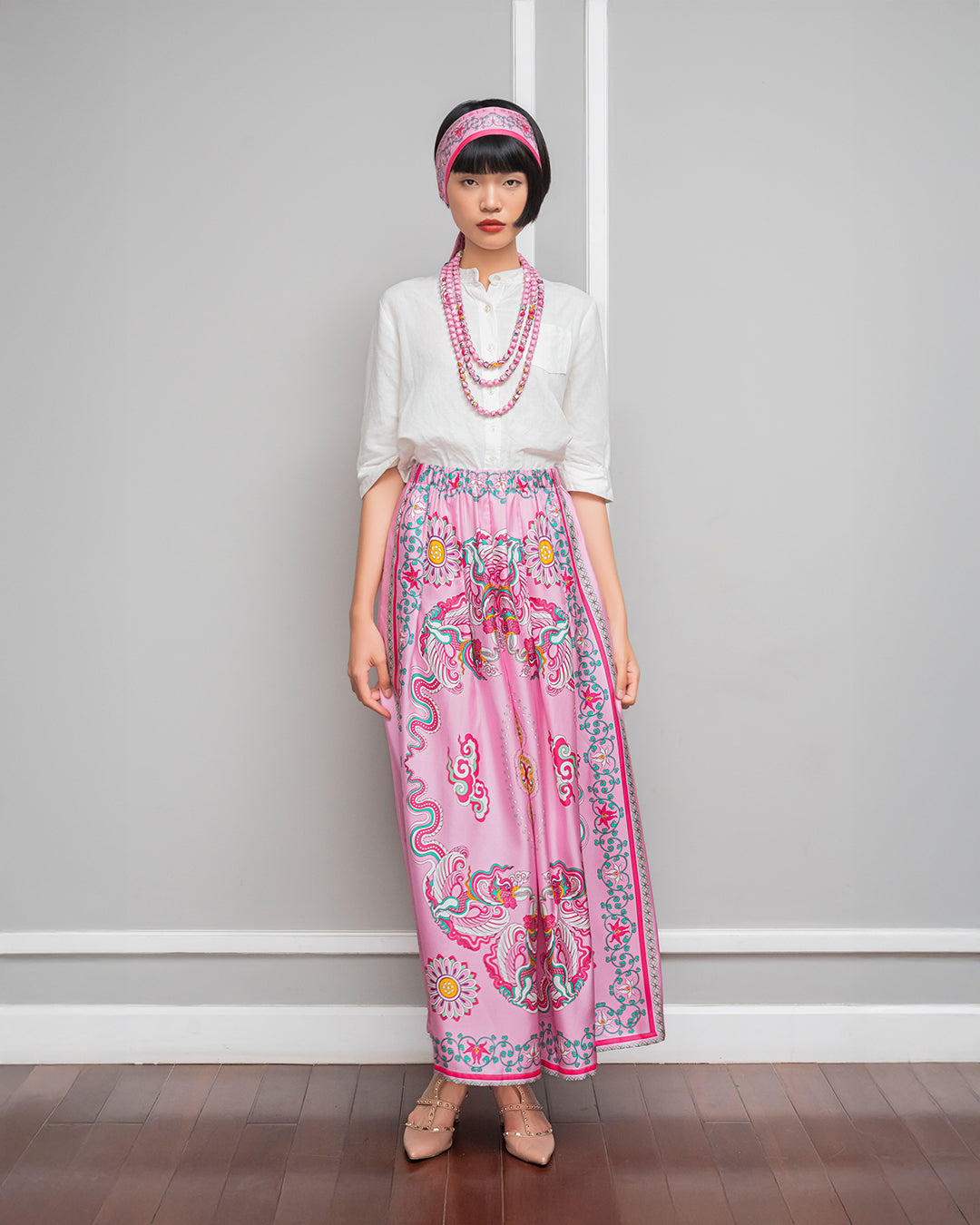 Silk Palazzo Pants 1932 / Pink Phoenix Dance