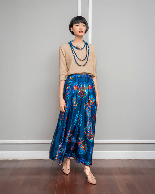 Silk Palazzo Pants 1932 / Navy Blue Dragon Of Grace