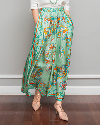 Silk Palazzo Pants 1932 / Pastel Green Phoenix Dance