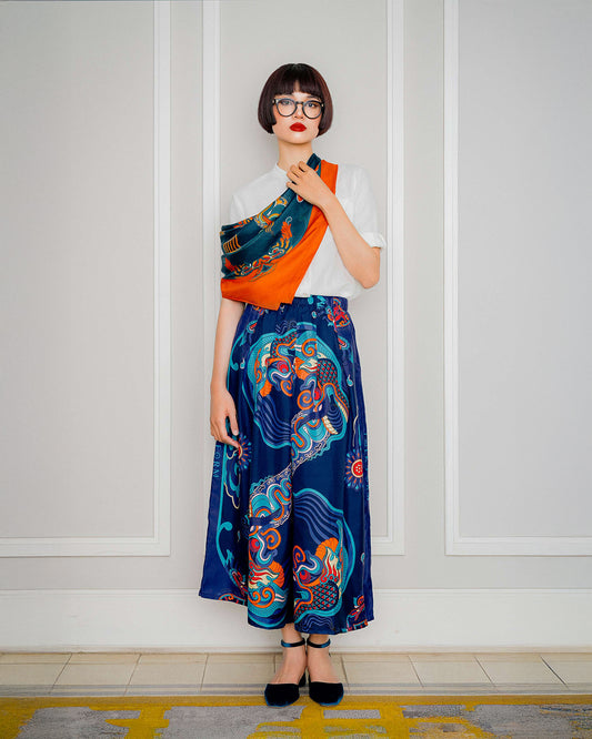 Silk Palazzo Pants 1932 / Navy Blue Dragon Dreams