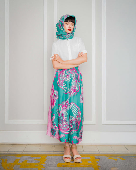 Silk Palazzo Pants 1932 / Pink & Turquoise Dragon Dreams