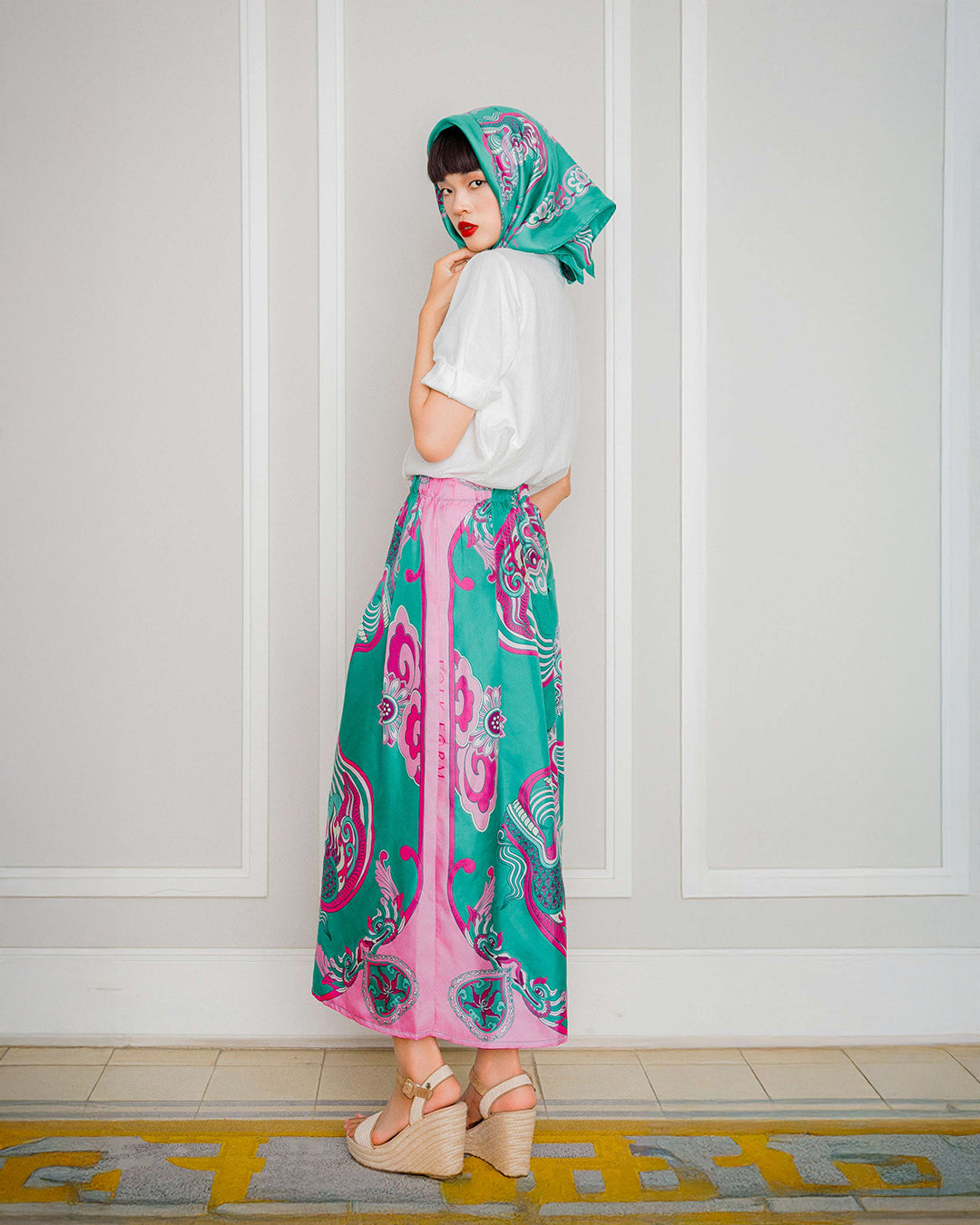 Silk Palazzo Pants 1932 / Pink & Turquoise Dragon Dreams