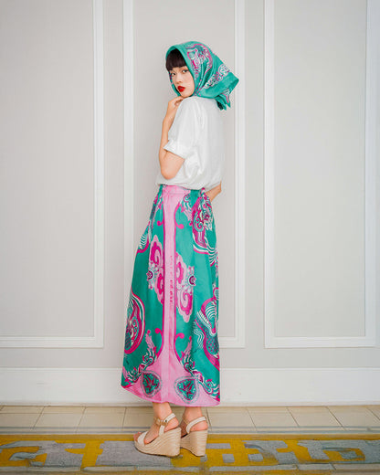 Silk Palazzo Pants 1932 / Pink & Turquoise Dragon Dreams