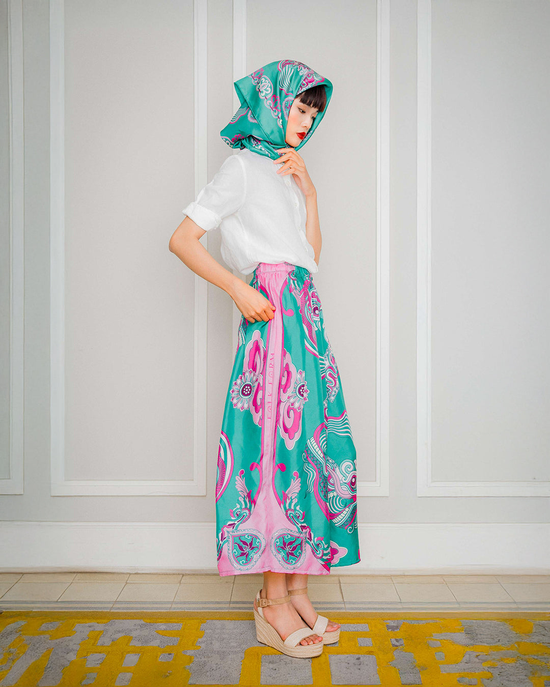 Silk Palazzo Pants 1932 / Pink & Turquoise Dragon Dreams