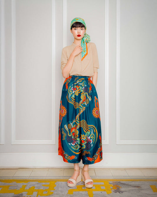 Silk Palazzo Pants 1932 / Orange & Mallard Green Dragon Dreams