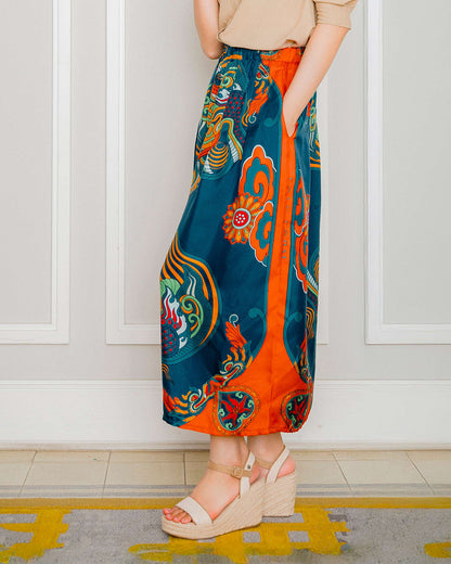 Silk Palazzo Pants 1932 / Orange & Mallard Green Dragon Dreams