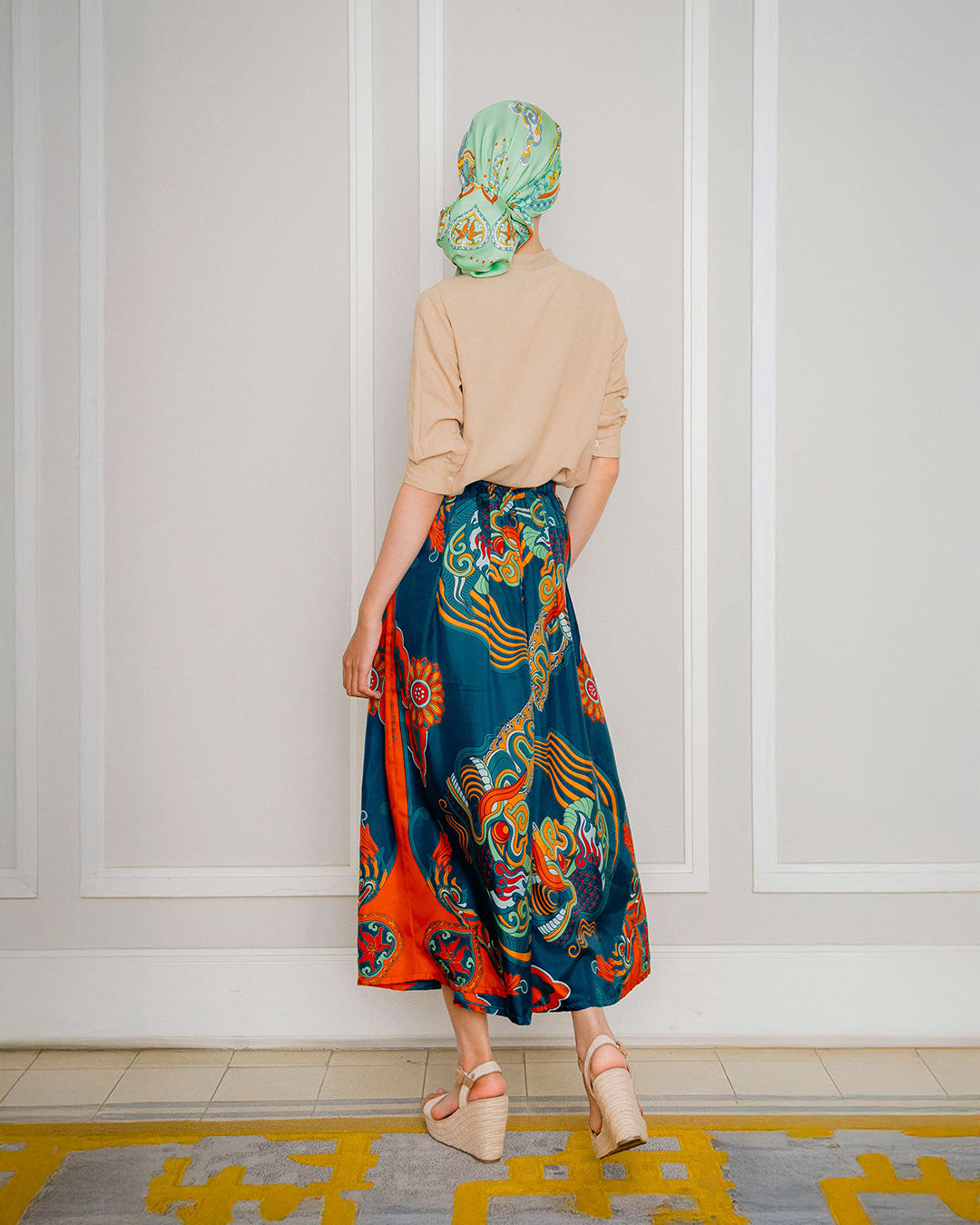 Silk Palazzo Pants 1932 / Orange & Mallard Green Dragon Dreams