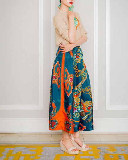 Silk Palazzo Pants 1932 / Orange & Mallard Green Dragon Dreams