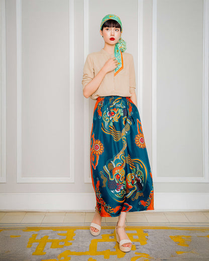 Silk Palazzo Pants 1932 / Orange & Mallard Green Dragon Dreams
