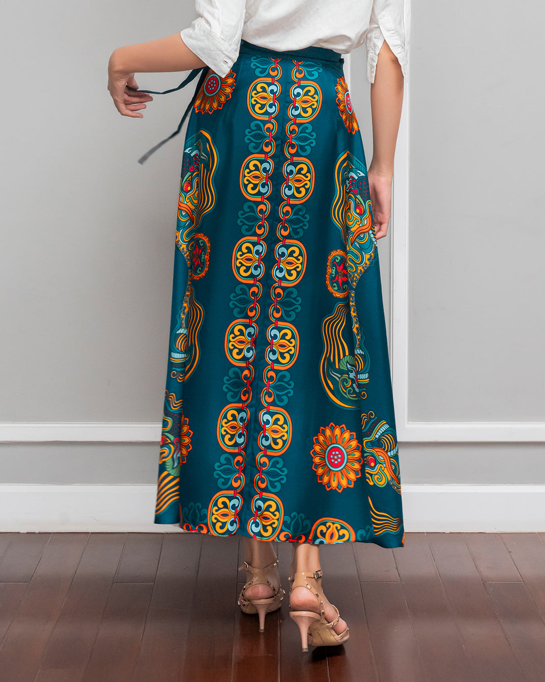 Silk Midi Wrap Skirt 3900BC / Mallard Green Dragon Of Grace