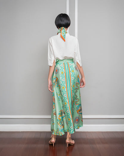 Silk Midi Wrap Skirt 3900BC / Pastel Green Phoenix Dance