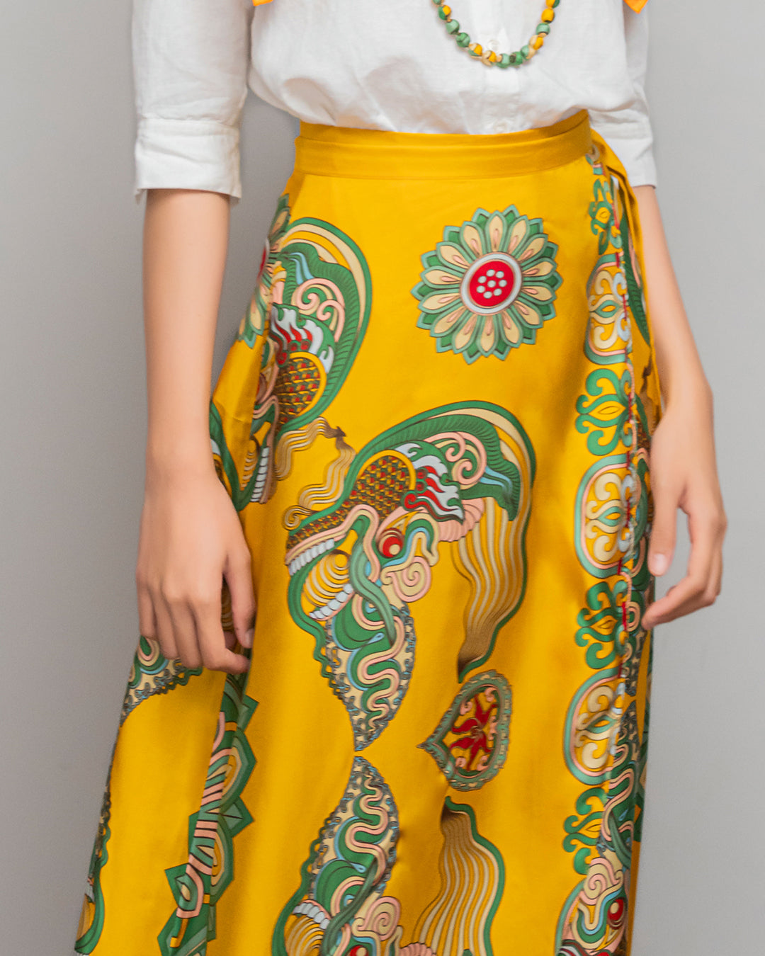 Silk Midi Wrap Skirt 3900BC / Yellow Dragon Of Grace