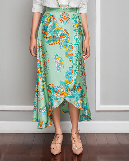 Silk Midi Wrap Skirt 3900BC / Pastel Green Phoenix Dance