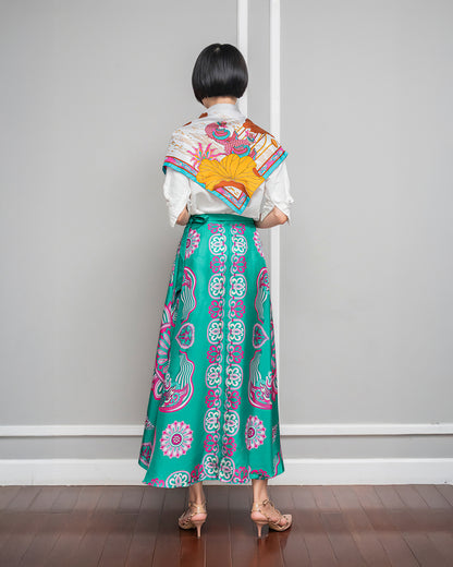 Silk Midi Wrap Skirt 3900BC / Turquoise Dragon Of Grace
