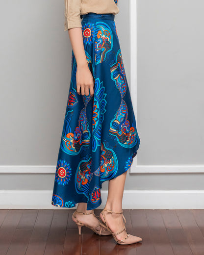 Silk Midi Wrap Skirt 3900BC / Navy Blue Dragon Of Grace