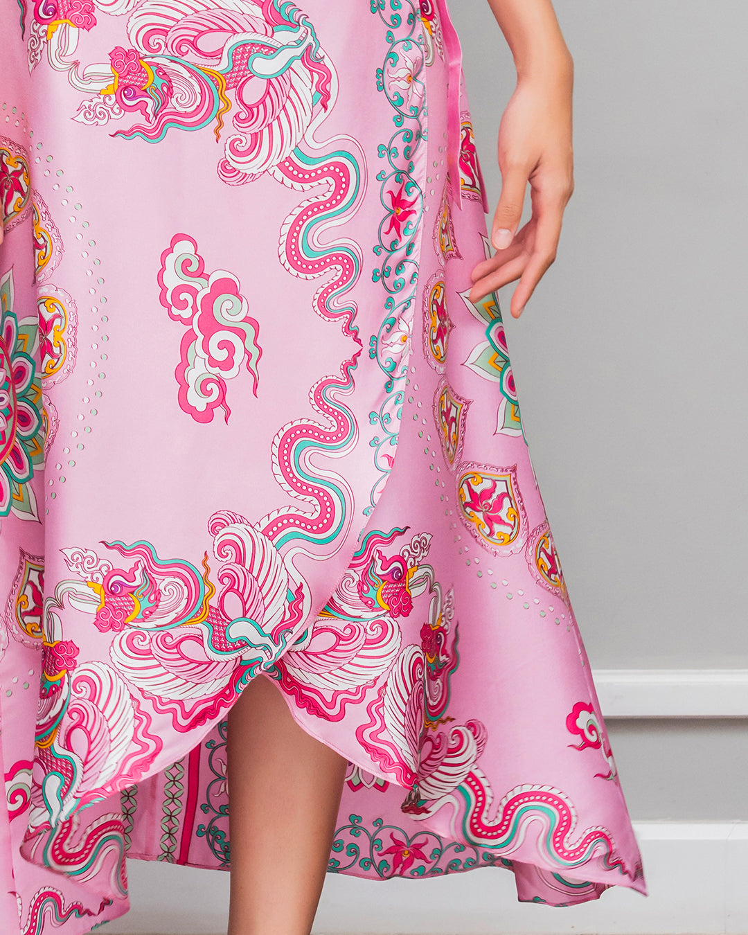 Silk Midi Wrap Skirt 3900BC / Pink Phoenix Dance