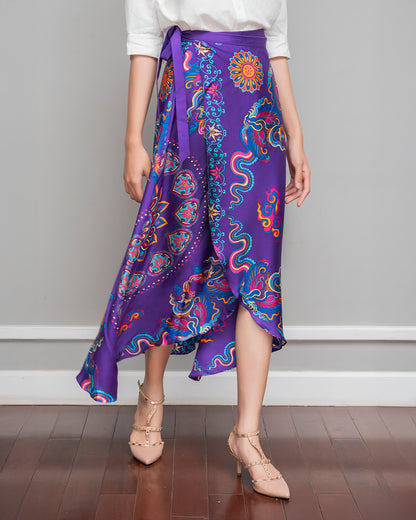 Silk Midi Wrap Skirt 3900BC / Purple Phoenix Dance