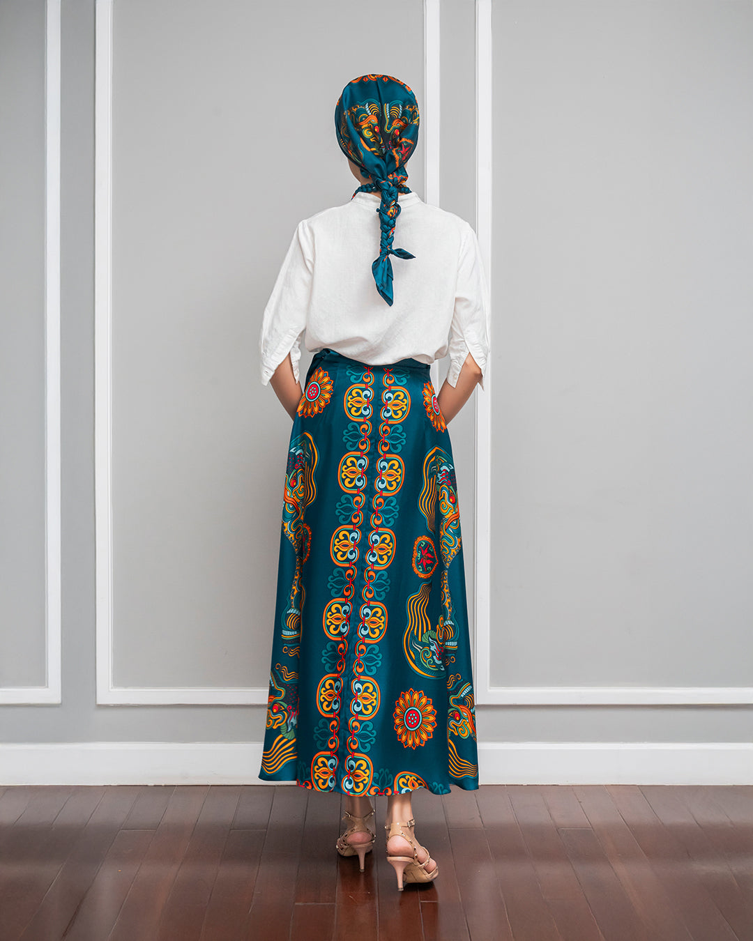 Silk Midi Wrap Skirt 3900BC / Mallard Green Dragon Of Grace