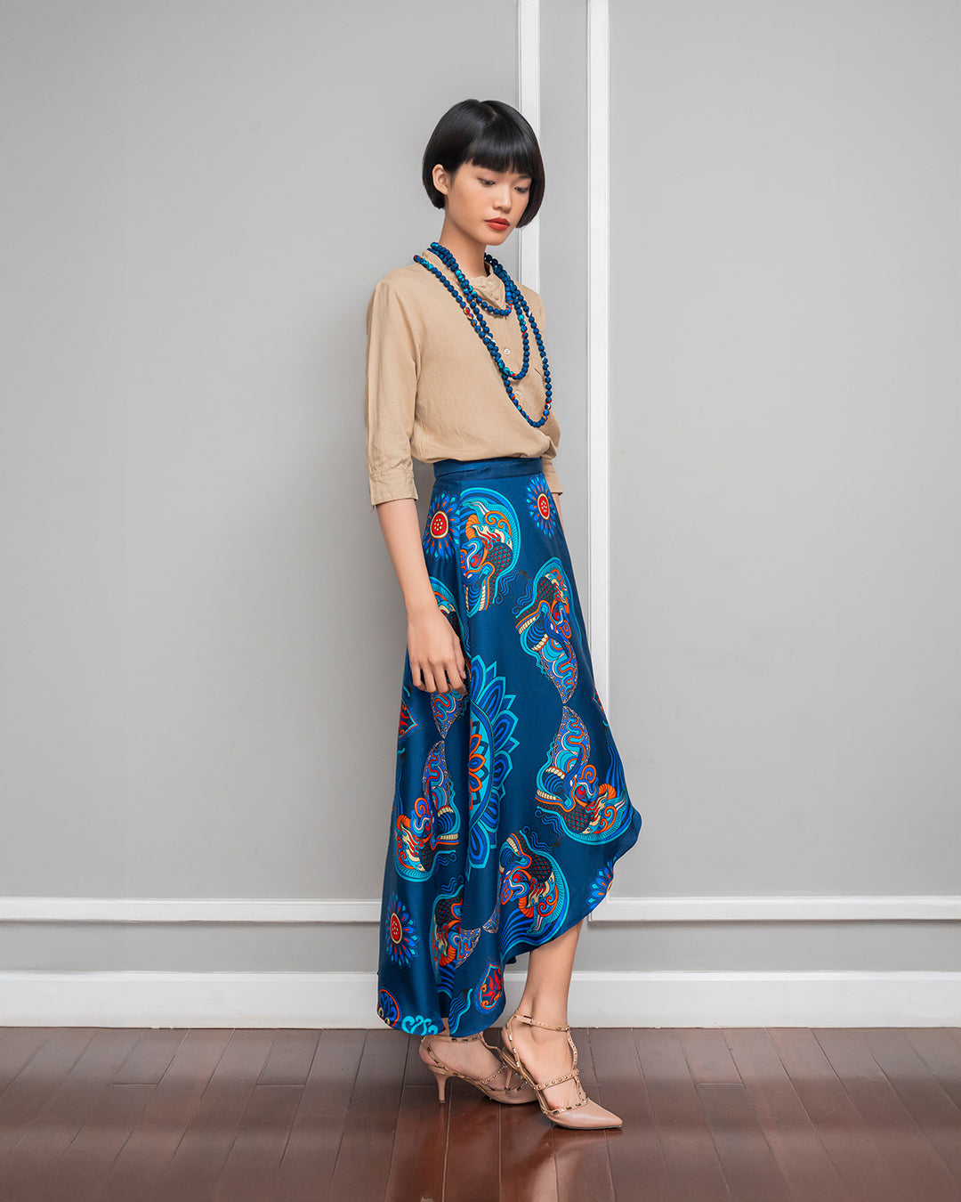Silk Midi Wrap Skirt 3900BC / Navy Blue Dragon Of Grace
