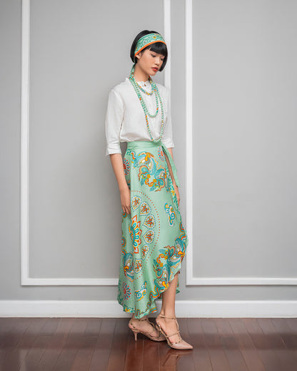 Silk Midi Wrap Skirt 3900BC / Pastel Green Phoenix Dance