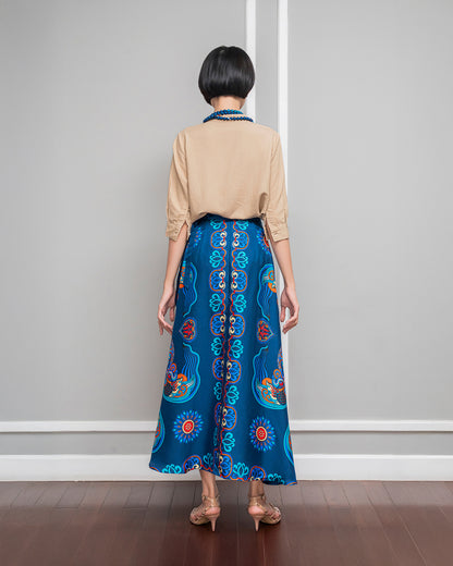 Silk Midi Wrap Skirt 3900BC / Navy Blue Dragon Of Grace