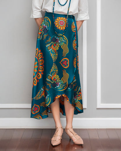 Silk Midi Wrap Skirt 3900BC / Mallard Green Dragon Of Grace