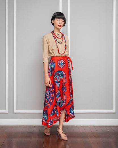 Silk Midi Wrap Skirt 3900BC / Red Dragon Of Grace