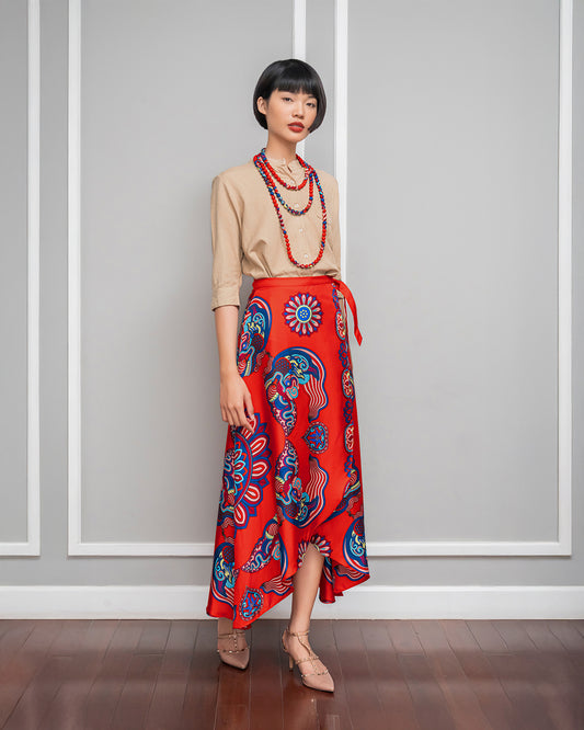 Silk Midi Wrap Skirt 3900BC / Red Dragon Of Grace