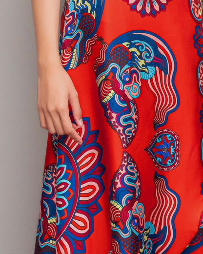 Silk Midi Wrap Skirt 3900BC / Red Dragon Of Grace