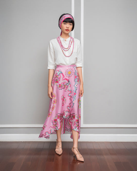 Silk Midi Wrap Skirt 3900BC / Pink Phoenix Dance