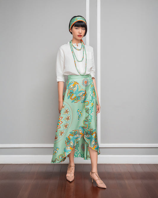 Silk Midi Wrap Skirt 3900BC / Pastel Green Phoenix Dance