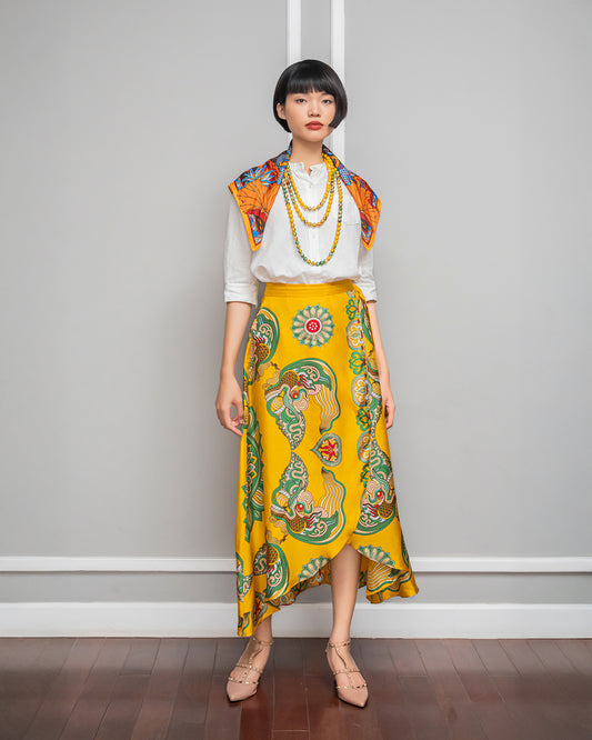 Silk Midi Wrap Skirt 3900BC / Yellow Dragon Of Grace