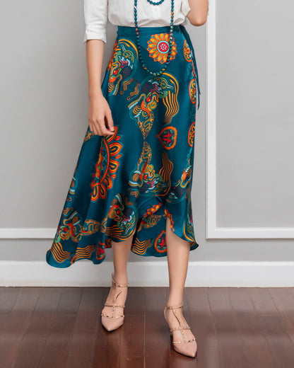 Silk Midi Wrap Skirt 3900BC / Mallard Green Dragon Of Grace