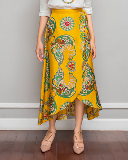 Silk Midi Wrap Skirt 3900BC / Yellow Dragon Of Grace