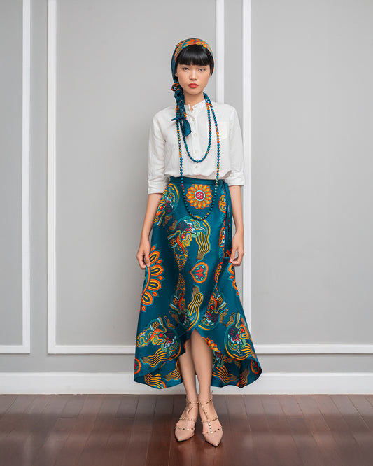 Silk Midi Wrap Skirt 3900BC / Mallard Green Dragon Of Grace