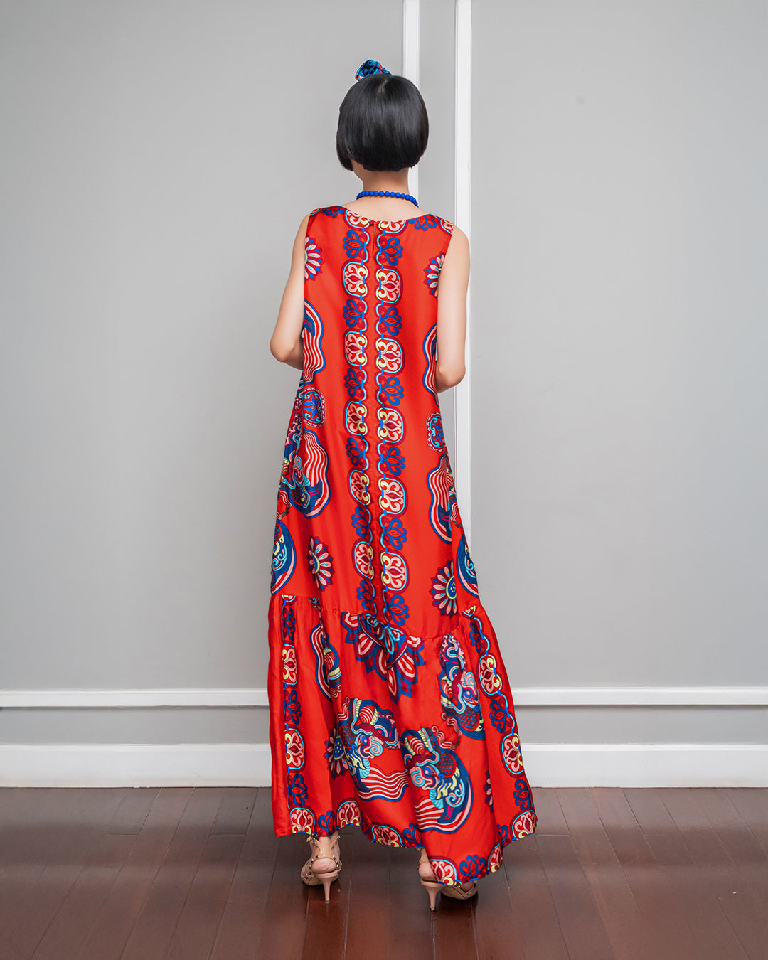 Silk Max Boho 1970 Sleeveless Dress / Red Dragon Of Grace