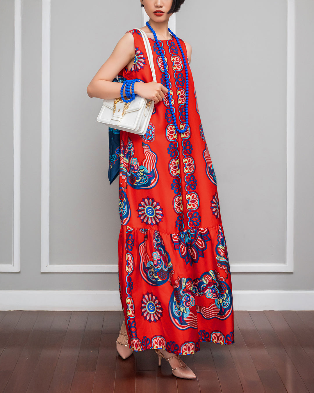 Silk Max Boho 1970 Sleeveless Dress / Red Dragon Of Grace