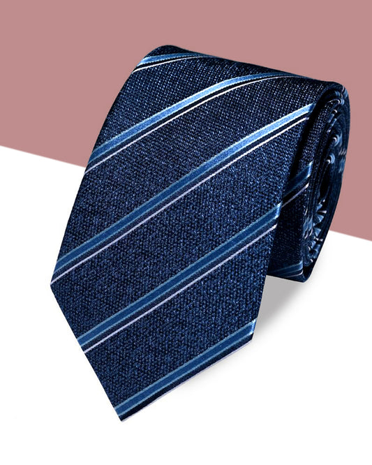 Gift for Dad/ Silk Necktie with Diagonal Stripe Pattern / Blue / 8cm × 145cm