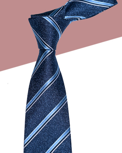 Gift for Dad/ Silk Necktie with Diagonal Stripe Pattern / Blue / 8cm × 145cm