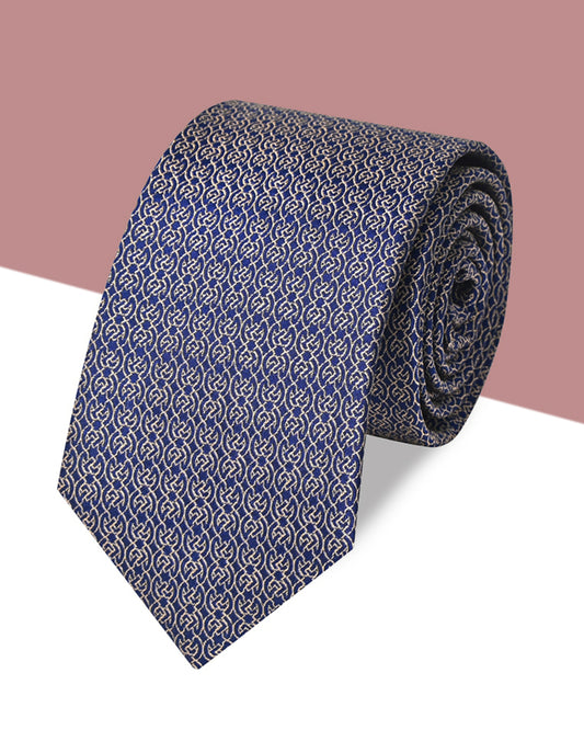 Gift for Dad/ Silk Necktie with Chain Pattern / Beige / 8cm × 145cm