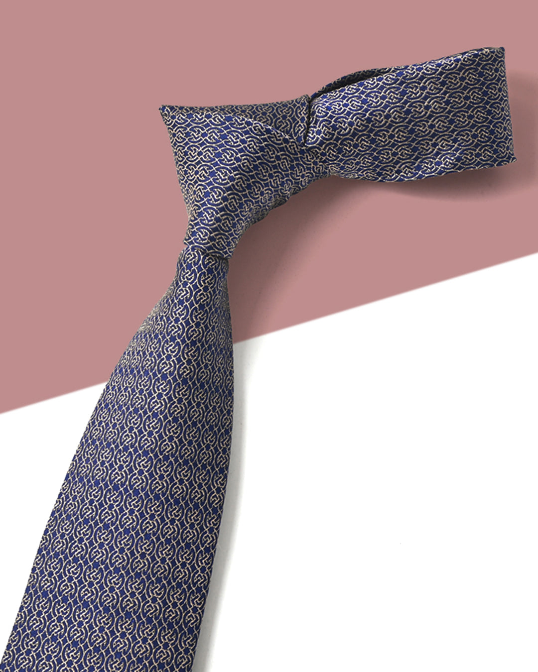Gift for Dad/ Silk Necktie with Chain Pattern / Beige / 8cm × 145cm